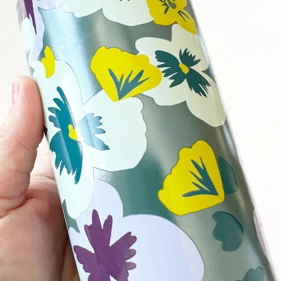 Starbucks Coffee Cup Teal Purple Pansies Floral Ceramic Travel Mug‎ 12 Oz Sipper - Picture 4 of 10